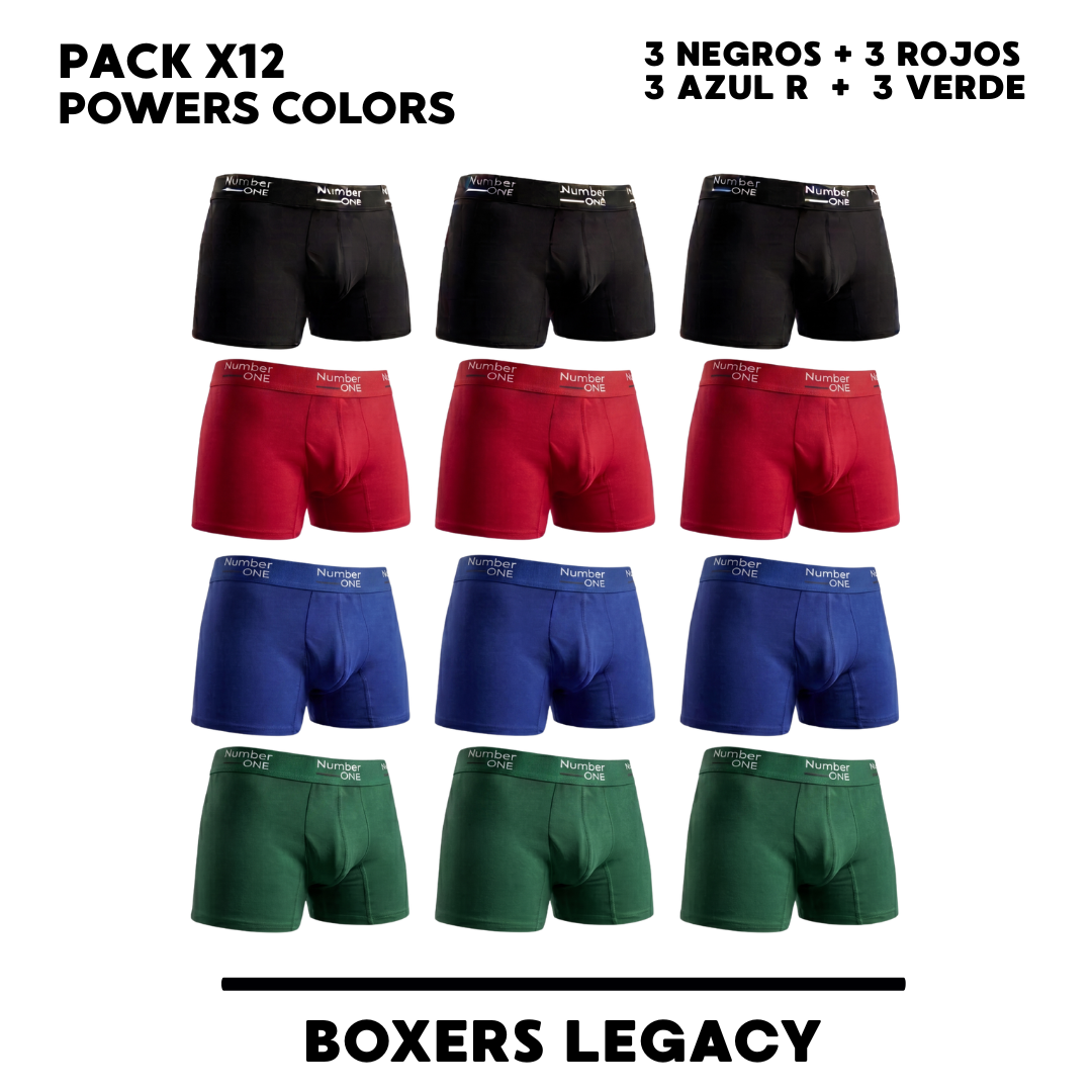 Pack x12 Full Power Colors - 3 Negros + 3 Rojos + 3 Azul rey + 3 Verde Botella