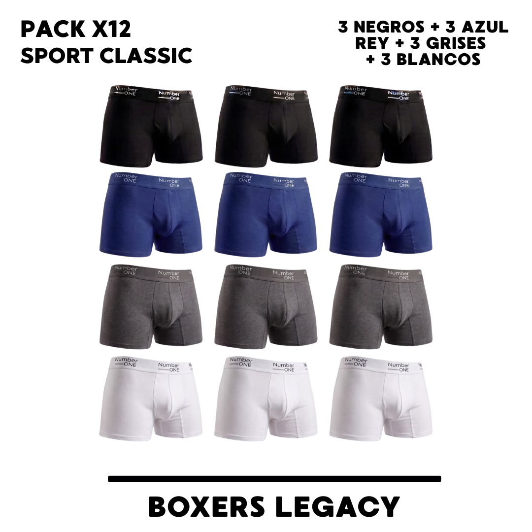 Pack x12 Sport Classic - 3 Negros + 3 Azul Rey + 3 Grises + 3 Blancos