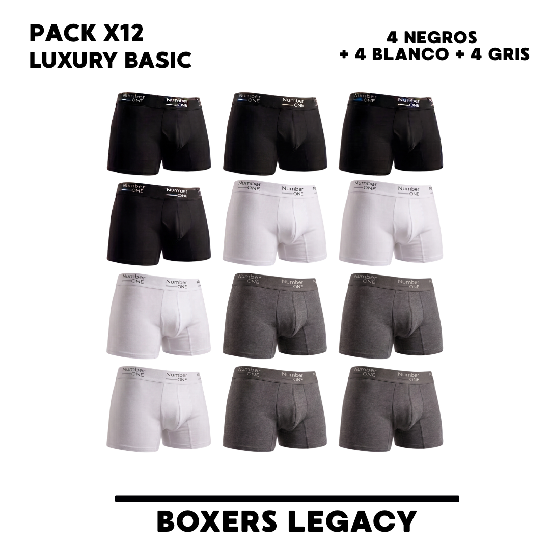 Pack x12 Luxury Basic - 4 Negros + 4 Blancos+ 4 Grises